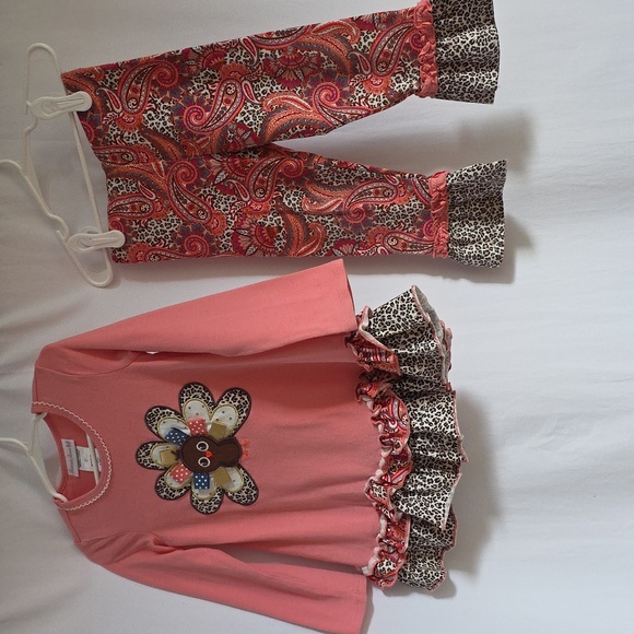 Bonnie Jean Other - Bonnie Jean Pink & Brown 2-Piece Cotton Girls Outfit w/Turkey Applique.  Size 3T